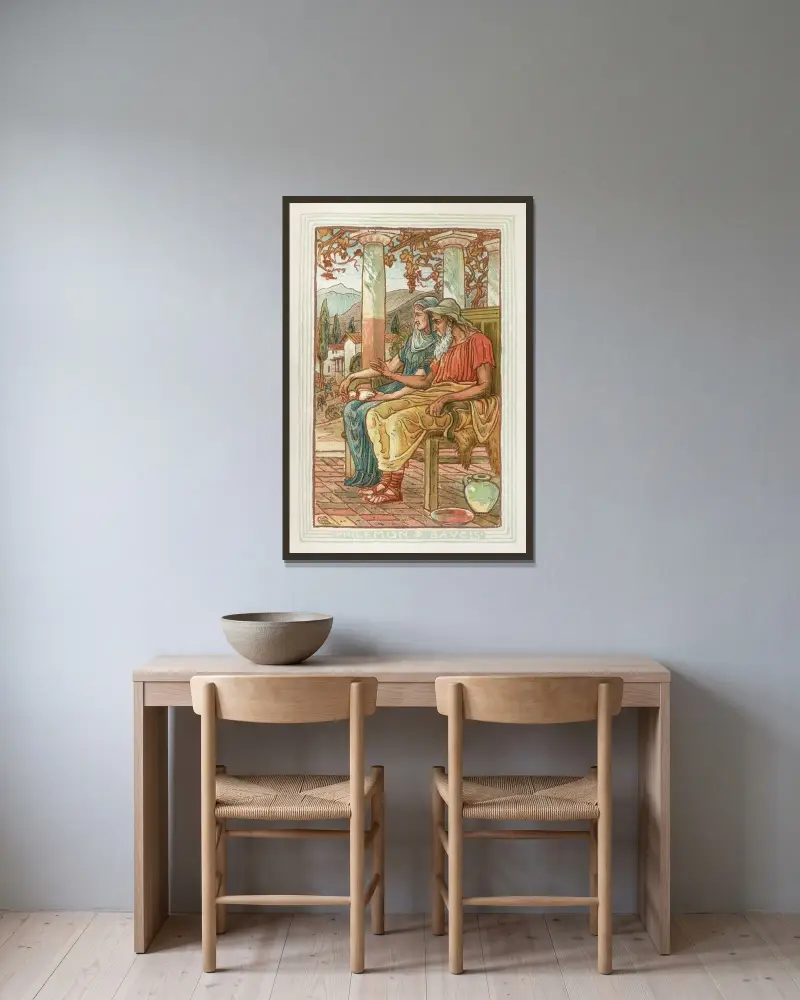 Philemon und Baucis von Walter Crane gerahmt an einer Wand