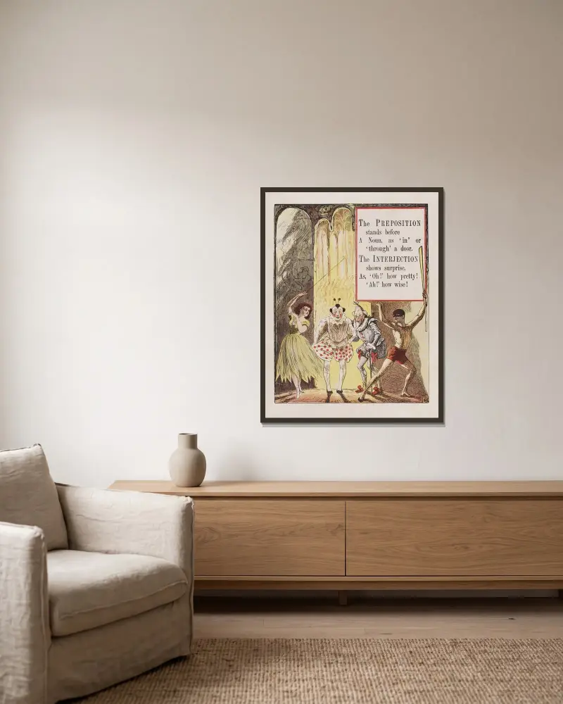 Preposition;Interjection av Walter Crane inramad på en vägg