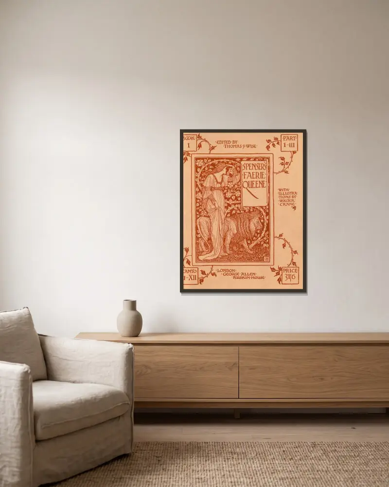 Spenser’s Faerie queene Pl.02 av Walter Crane inramad på en vägg