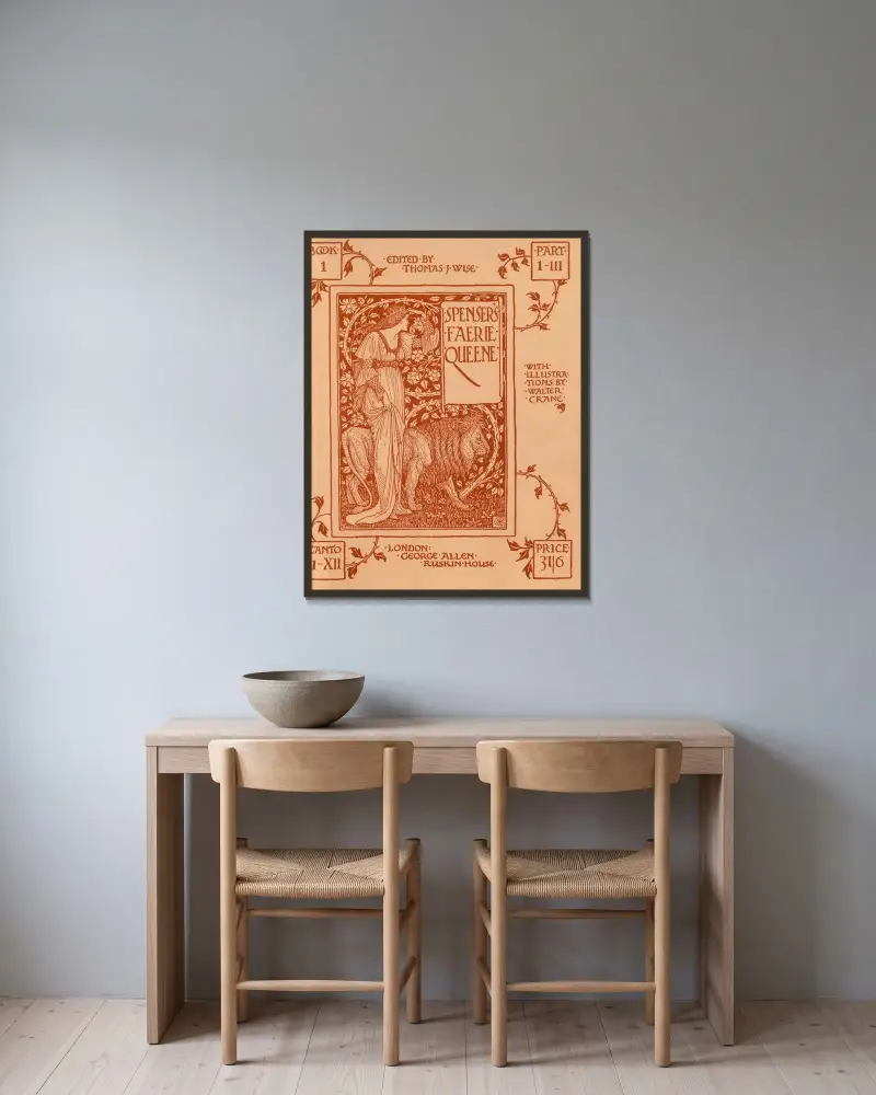 Spenser’s Faerie queene Pl.02 av Walter Crane inramad på en vägg