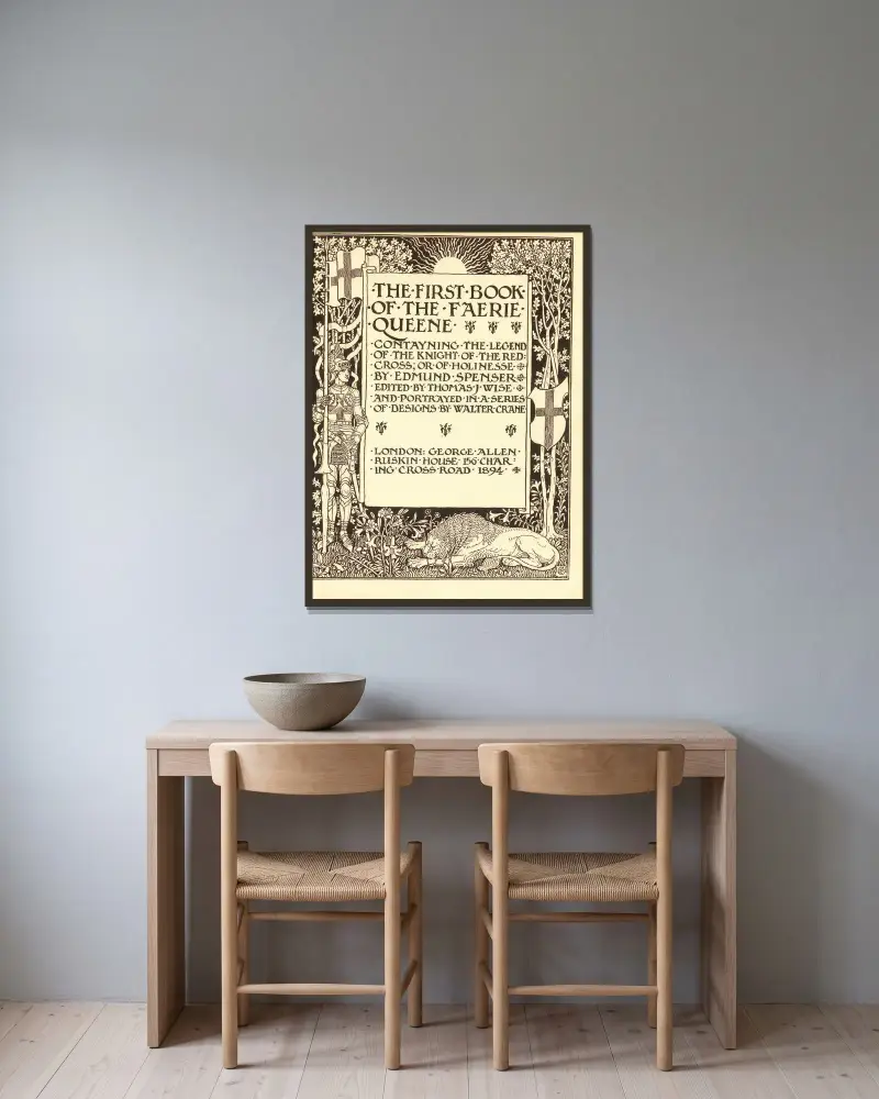 Spenser’s Faerie queene Pl.05 av Walter Crane inramad på en vägg