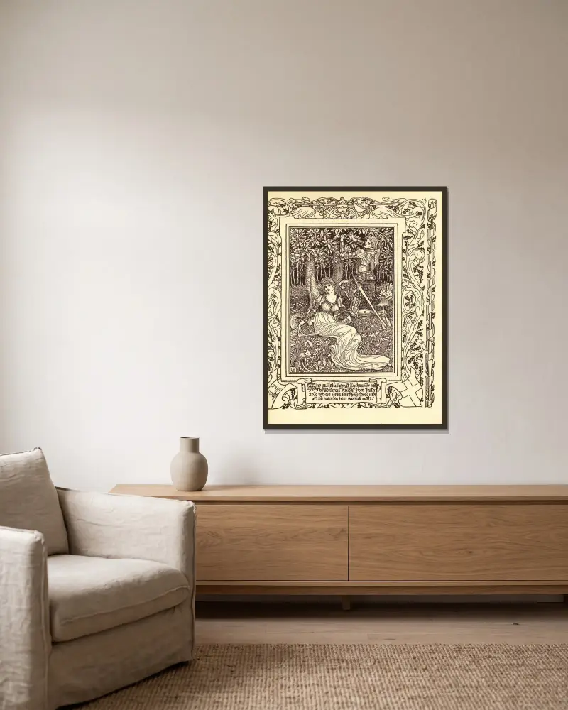 Spenser’s Faerie queene Pl.07 av Walter Crane inramad på en vägg