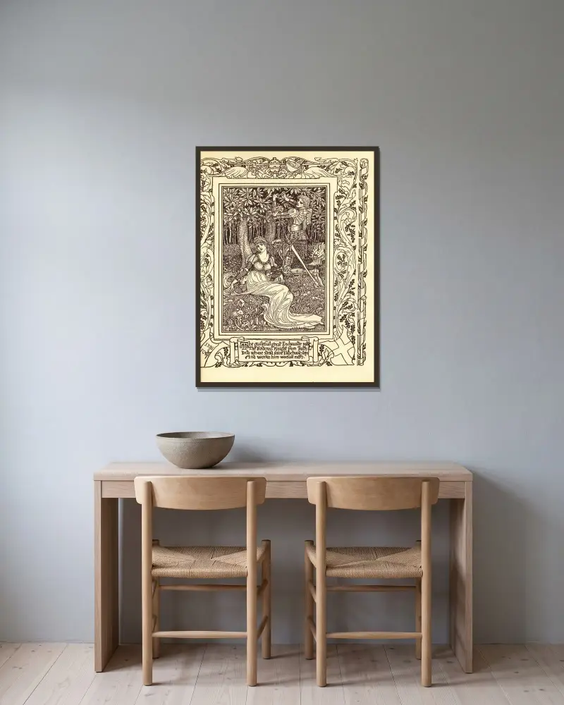 Spenser’s Faerie queene Pl.07 av Walter Crane inramad på en vägg