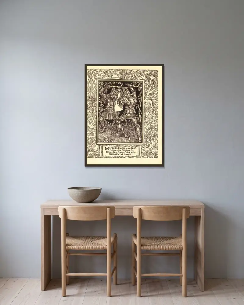 Spenser’s Faerie queene Pl.10 av Walter Crane inramad på en vägg