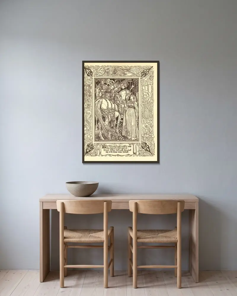 Spenser’s Faerie queene Pl.12 av Walter Crane inramad på en vägg