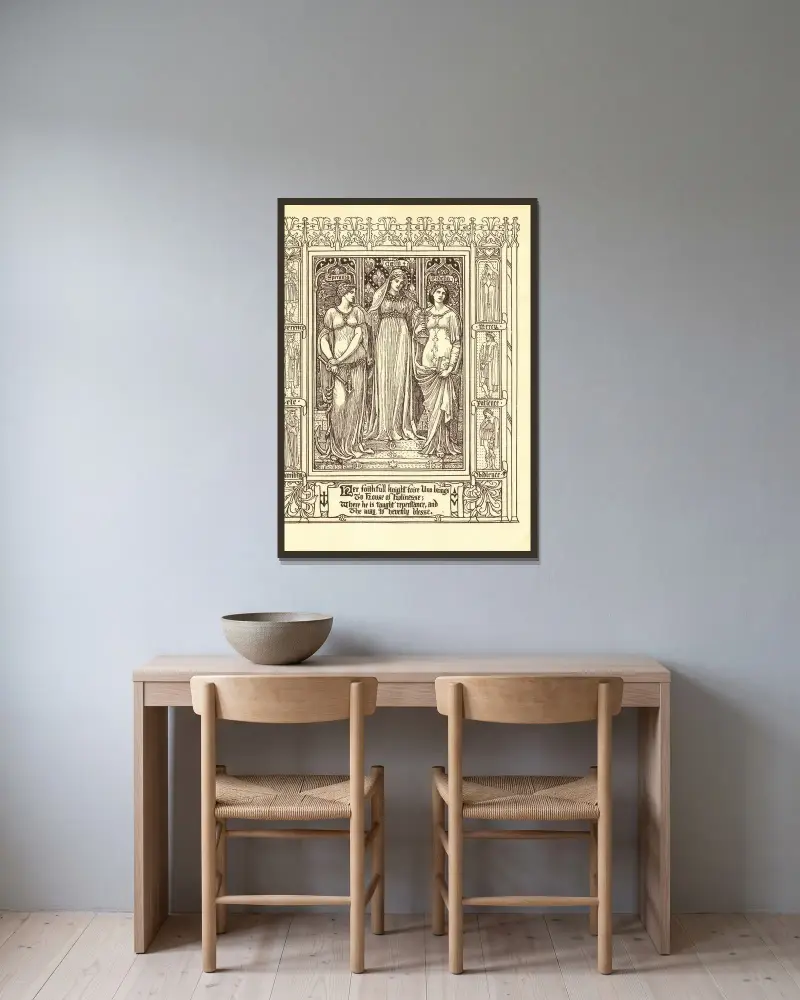 Spensers Faerie Queene, pl. 15 av Walter Crane inramad på en vägg