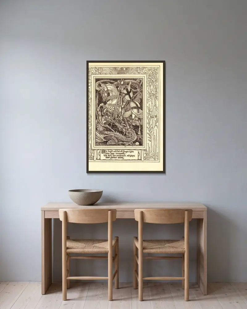 Spensers Faerie Queene pl. 17 av Walter Crane inramad på en vägg