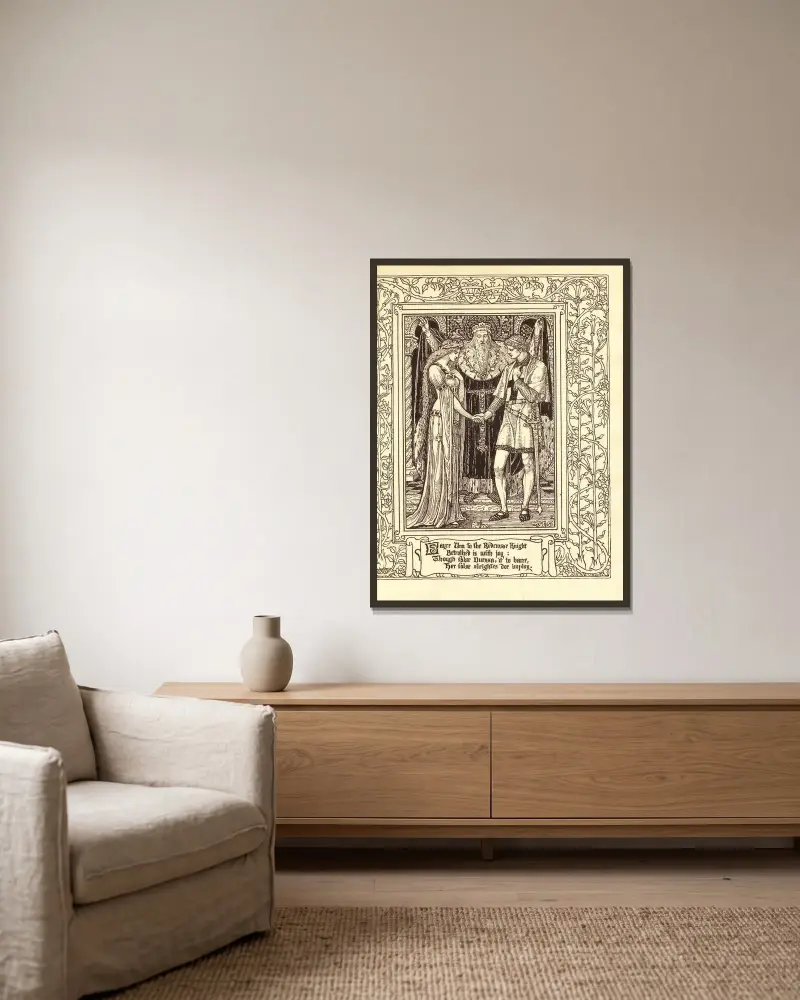 Spenser’s Faerie queene Pl.18 av Walter Crane inramad på en vägg