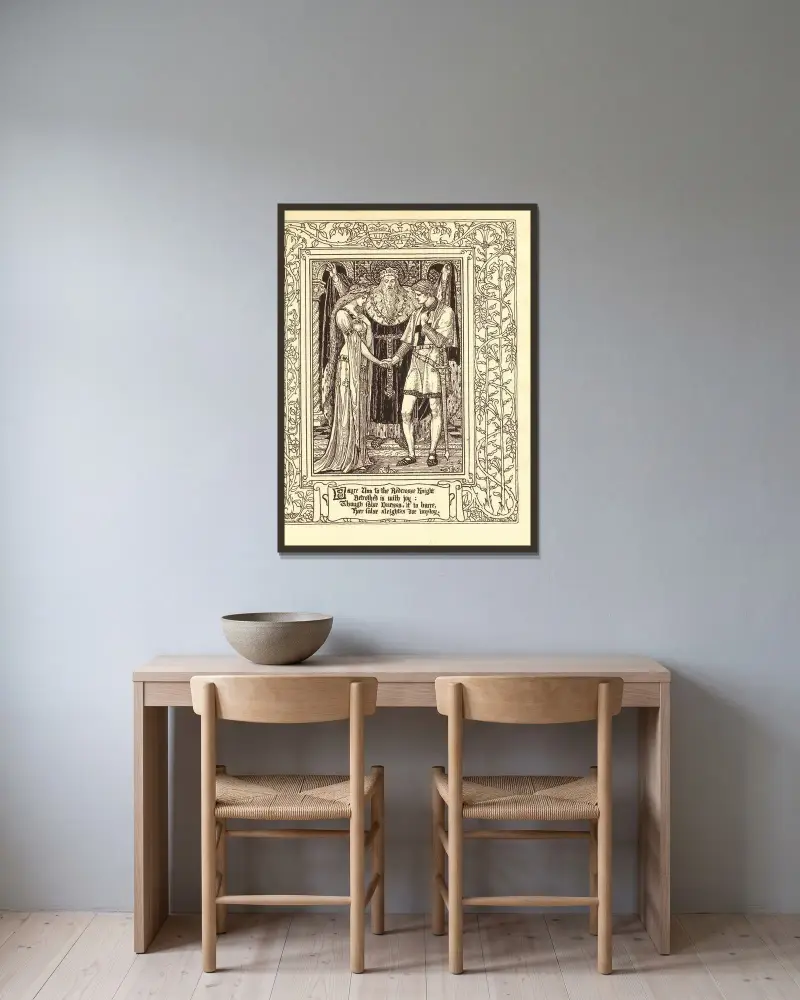 Spenser’s Faerie queene Pl.18 av Walter Crane inramad på en vägg