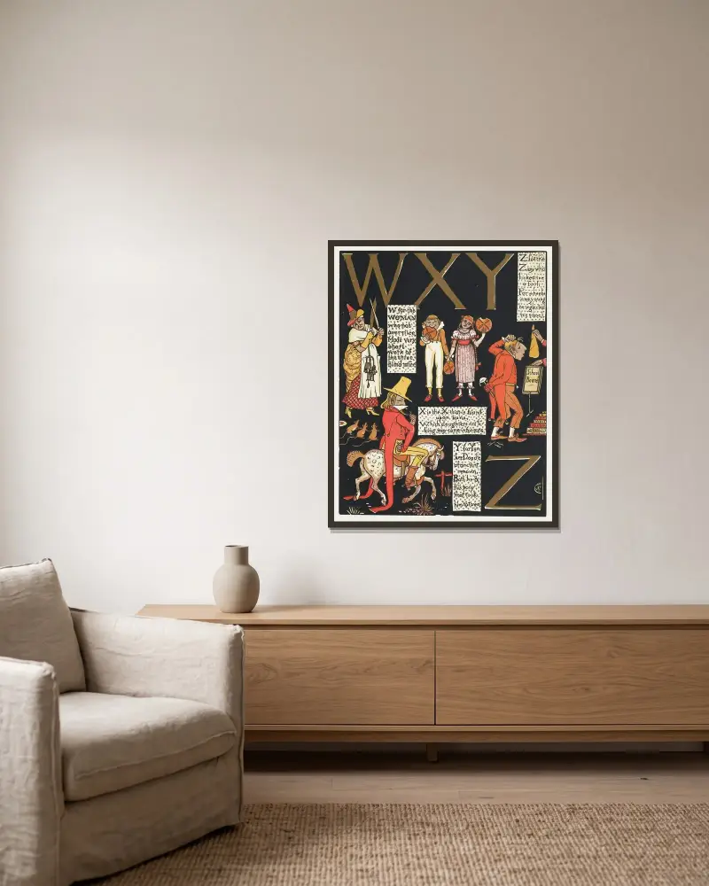 Das absurde ABC, Blatt 7 von Walter Crane gerahmt an einer Wand