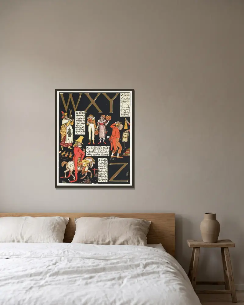 Das absurde ABC, Blatt 7 von Walter Crane gerahmt an einer Wand