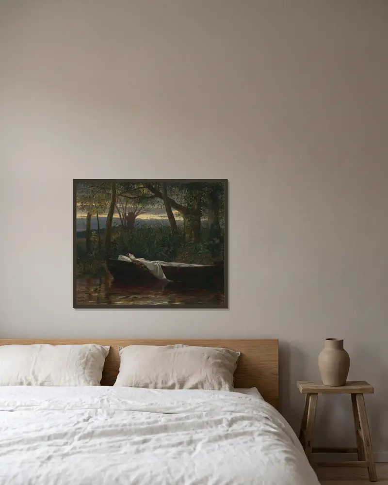 Die Dame von Shalott von Walter Crane gerahmt an einer Wand