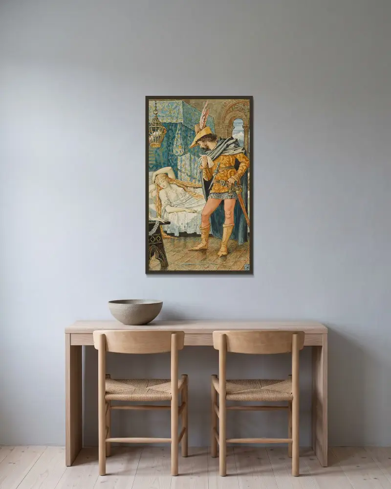Törnrosa av Walter Crane inramad på en vägg