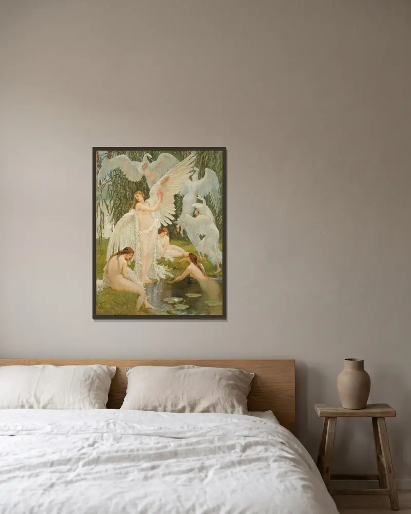 The Swan Maidens av Walter Crane inramad på en vägg