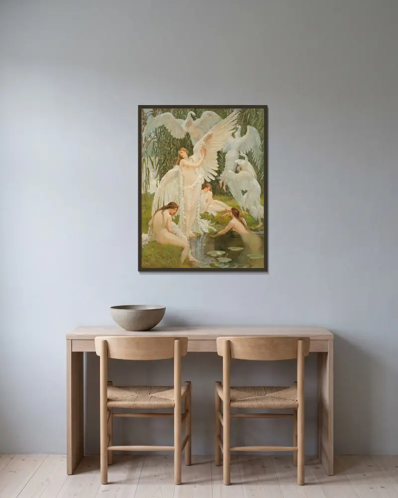The Swan Maidens av Walter Crane inramad på en vägg