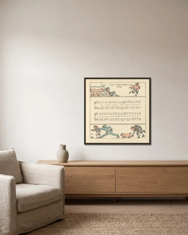 Tom, der Pfeifersohn von Walter Crane gerahmt an einer Wand