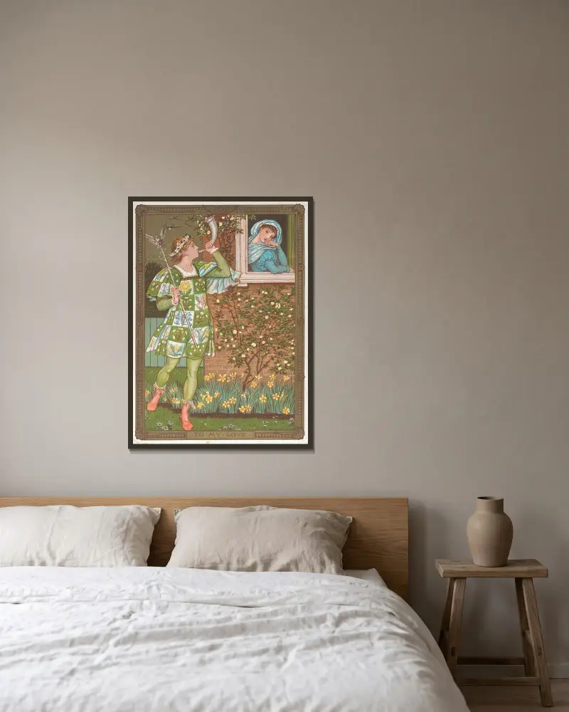Valentine av Walter Crane inramad på en vägg
