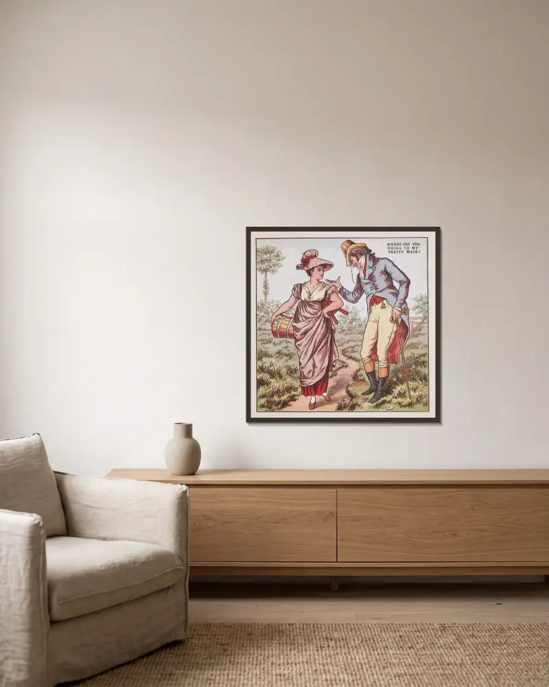 Vart ska du gå, min vackra mö av Walter Crane inramad på en vägg