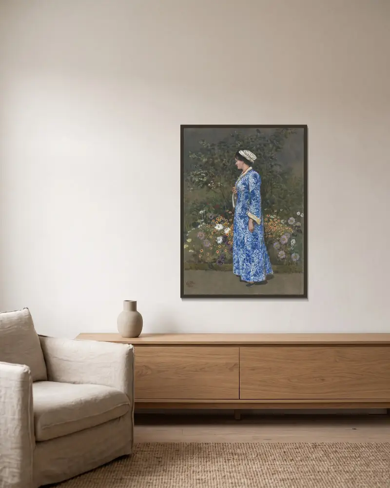 Kvinna i kimono av Walter Crane inramad på en vägg