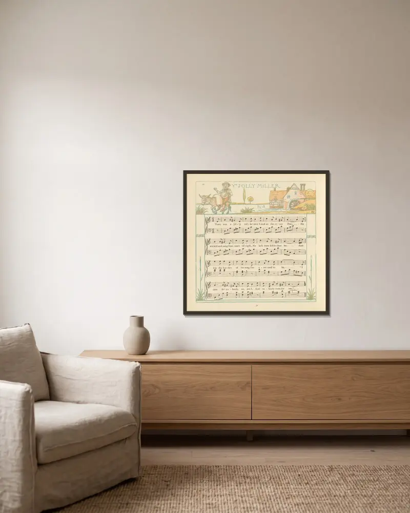 Ye Jolly Miller av Walter Crane inramad på en vägg