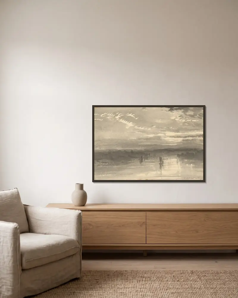 Landschaft – Wolken, Wasser, Segelboot von Robert Walter Weir gerahmt an einer Wand