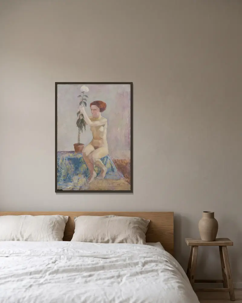 Akt mit Blumentopf von Walther Gamerith gerahmt an einer Wand
