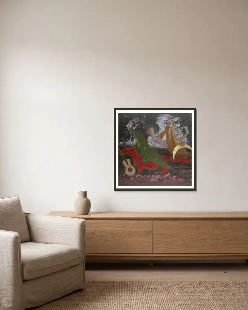 Himmelslandschaft von Walther Gamerith gerahmt an einer Wand