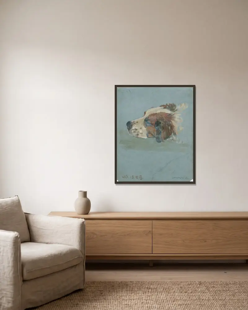 Hundekopf von Walther Gamerith gerahmt an einer Wand