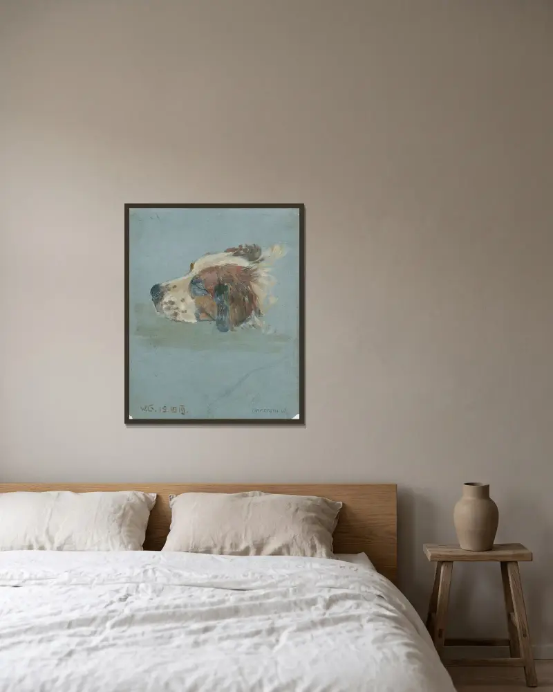 Hundekopf von Walther Gamerith gerahmt an einer Wand