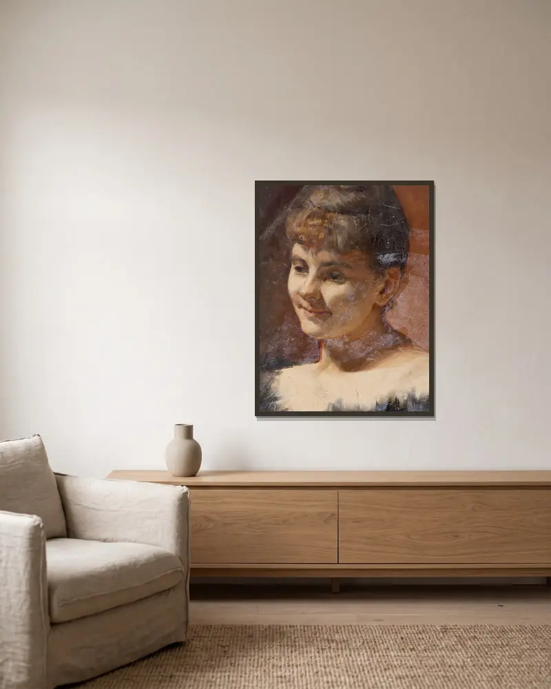 Porträtstudie einer Dame von Walther Gamerith gerahmt an einer Wand