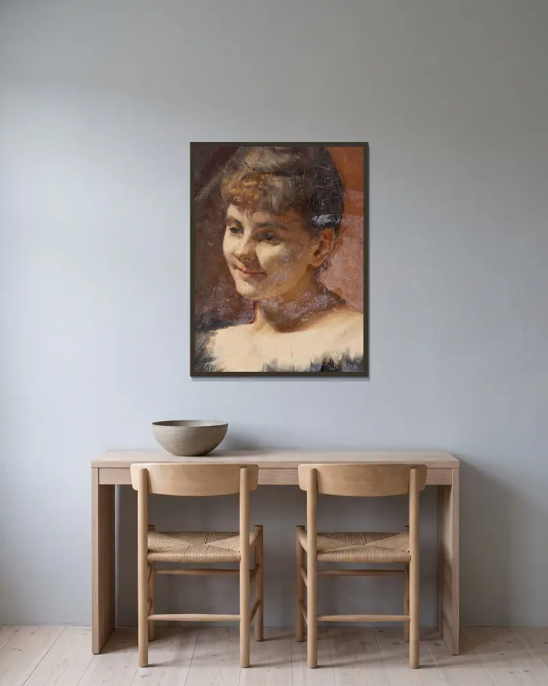 Porträtstudie einer Dame von Walther Gamerith gerahmt an einer Wand