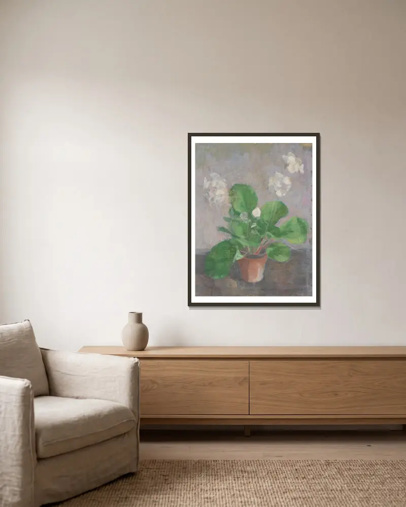 Stillleben mit Blumentopf von Walther Gamerith gerahmt an einer Wand