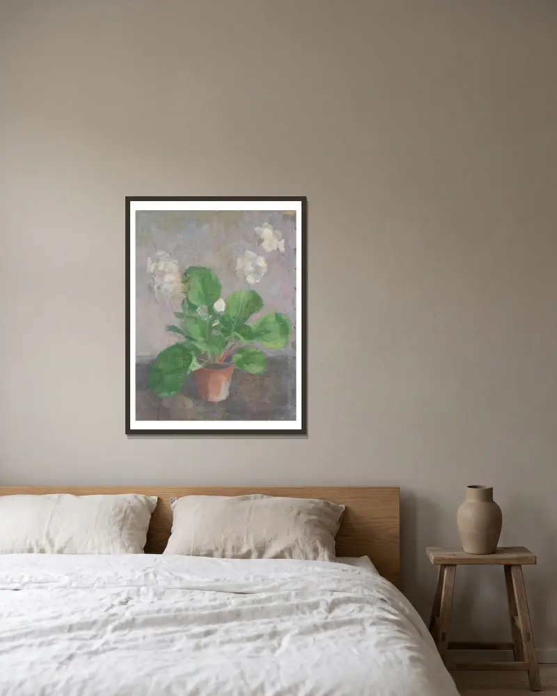 Stillleben mit Blumentopf von Walther Gamerith gerahmt an einer Wand