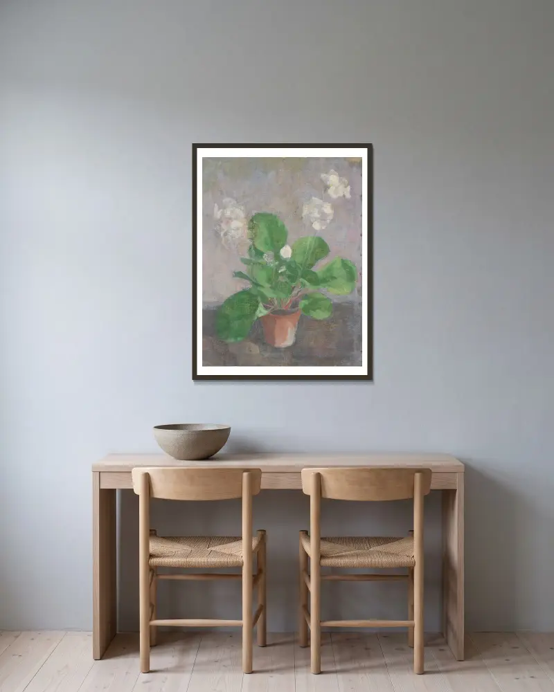 Stillleben mit Blumentopf von Walther Gamerith gerahmt an einer Wand