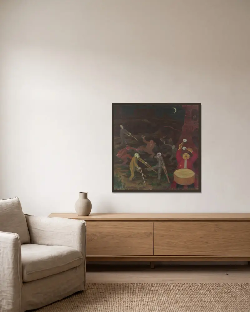 Tanz der Krüppel von Walther Gamerith gerahmt an einer Wand