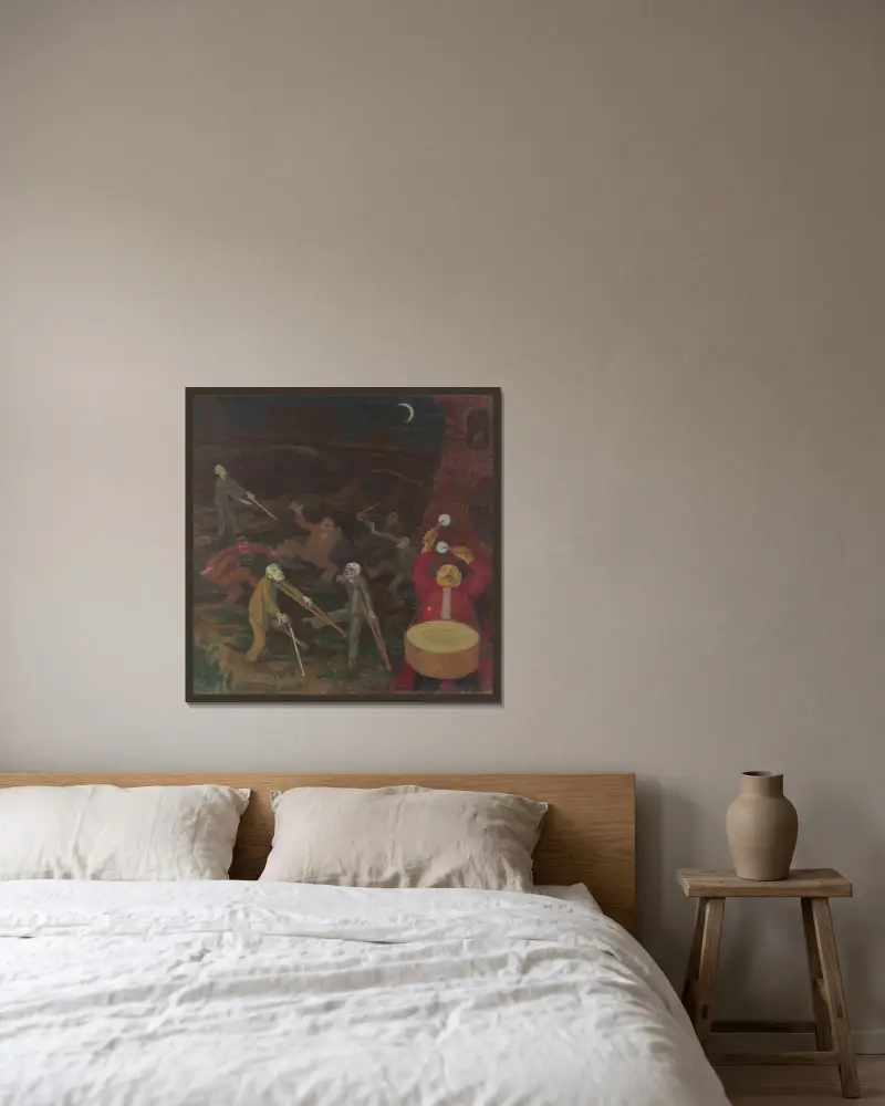 Tanz der Krüppel von Walther Gamerith gerahmt an einer Wand