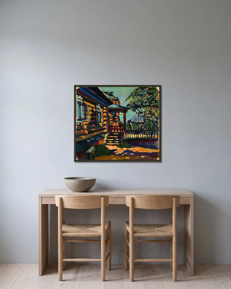 Akhtyrka. Huvudentrén till datjan av Wassily Kandinsky inramad på en vägg