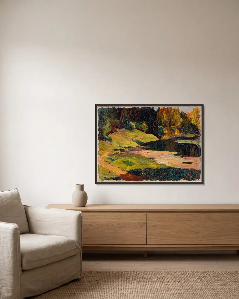 Akhtyrka Park av Wassily Kandinsky inramad på en vägg