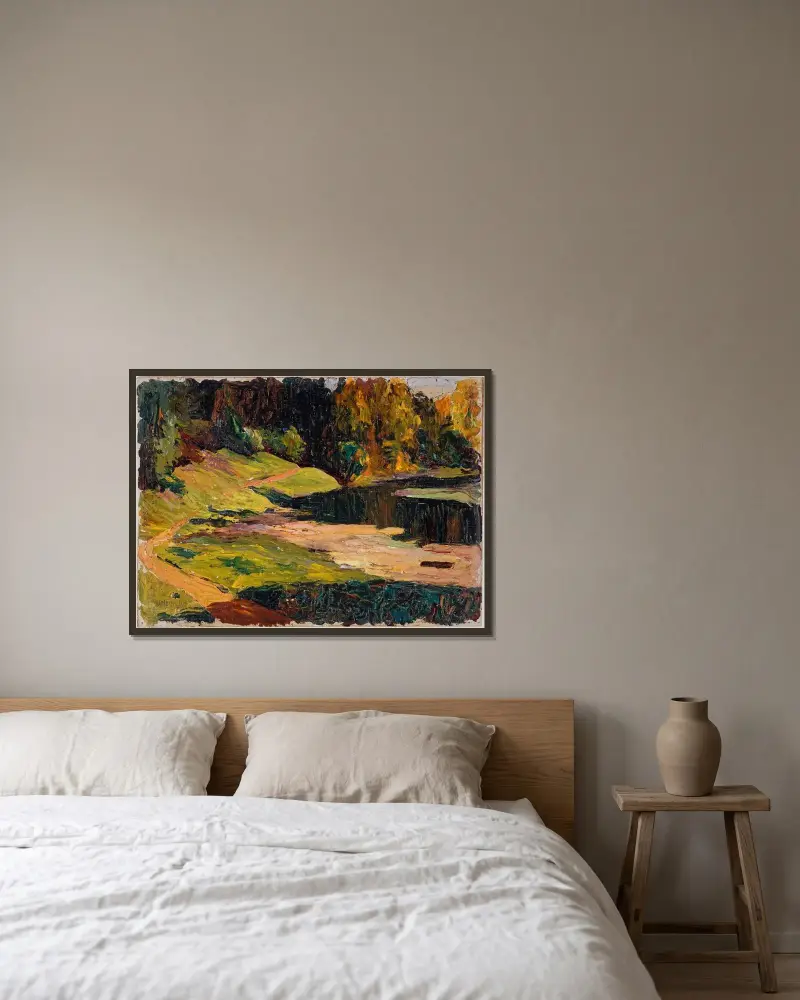 Akhtyrka Park av Wassily Kandinsky inramad på en vägg