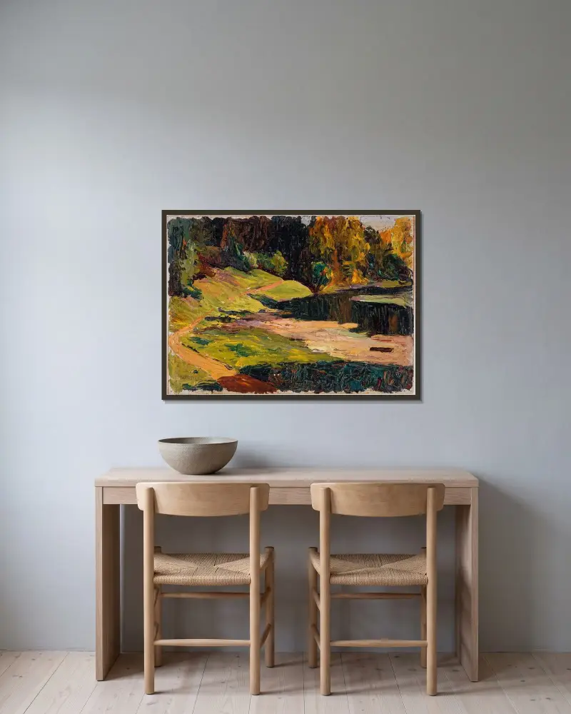 Akhtyrka Park av Wassily Kandinsky inramad på en vägg