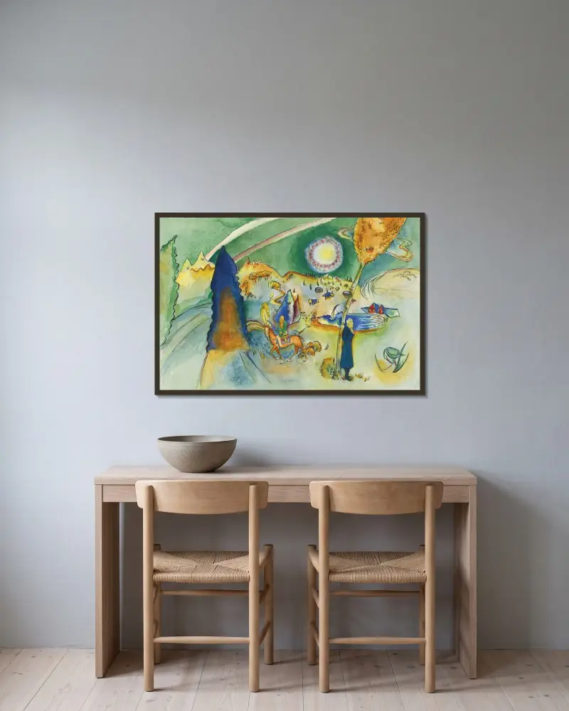 Akvarell för Poul Bjerre av Wassily Kandinsky inramad på en vägg