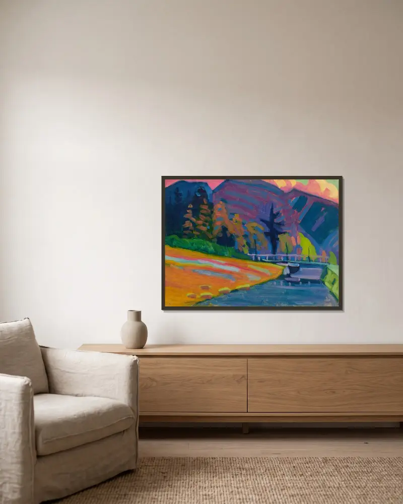 Bei Oberau von Wassily Kandinsky gerahmt an einer Wand