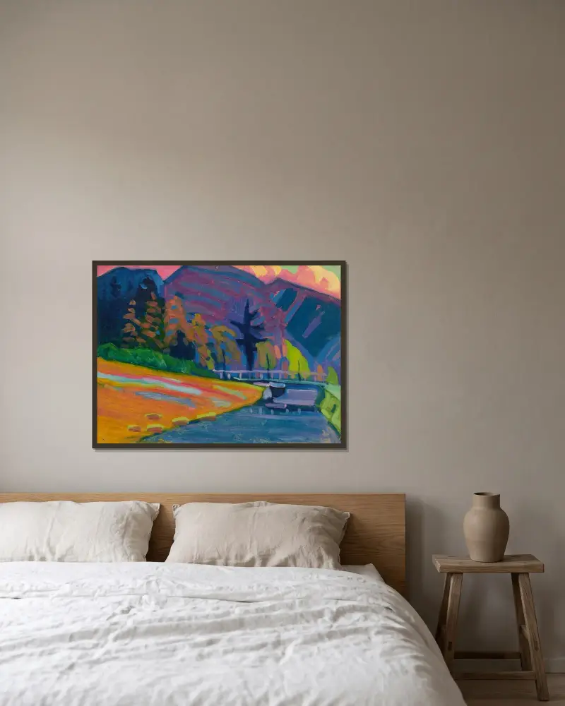 Bei Oberau von Wassily Kandinsky gerahmt an einer Wand