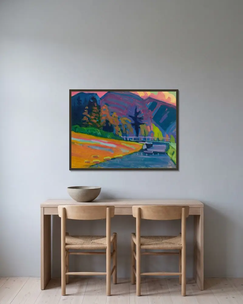 Bei Oberau von Wassily Kandinsky gerahmt an einer Wand
