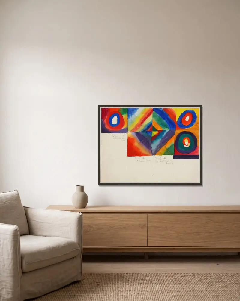 Color studies with information on painting technique av Wassily Kandinsky inramad på en vägg
