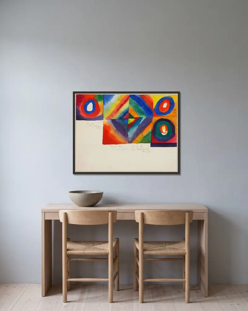 Color studies with information on painting technique av Wassily Kandinsky inramad på en vägg