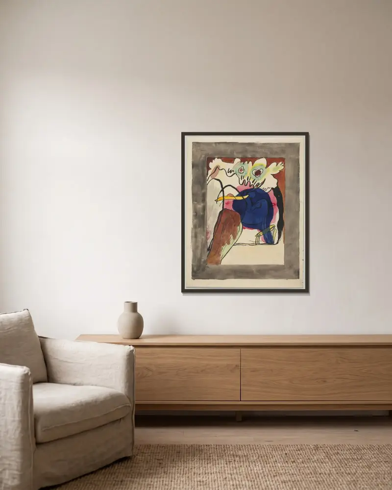Design for the cover of the almanac ‘The Blue Rider’ II av Wassily Kandinsky inramad på en vägg