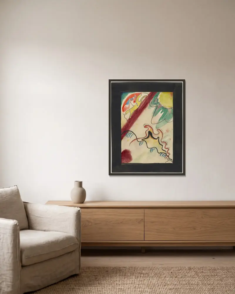 Design for the cover of the almanac ‘The Blue Rider’ VIIII av Wassily Kandinsky inramad på en vägg
