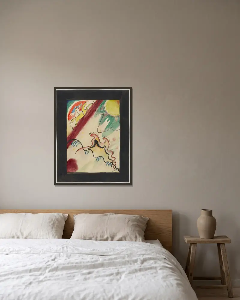 Design for the cover of the almanac ‘The Blue Rider’ VIIII av Wassily Kandinsky inramad på en vägg