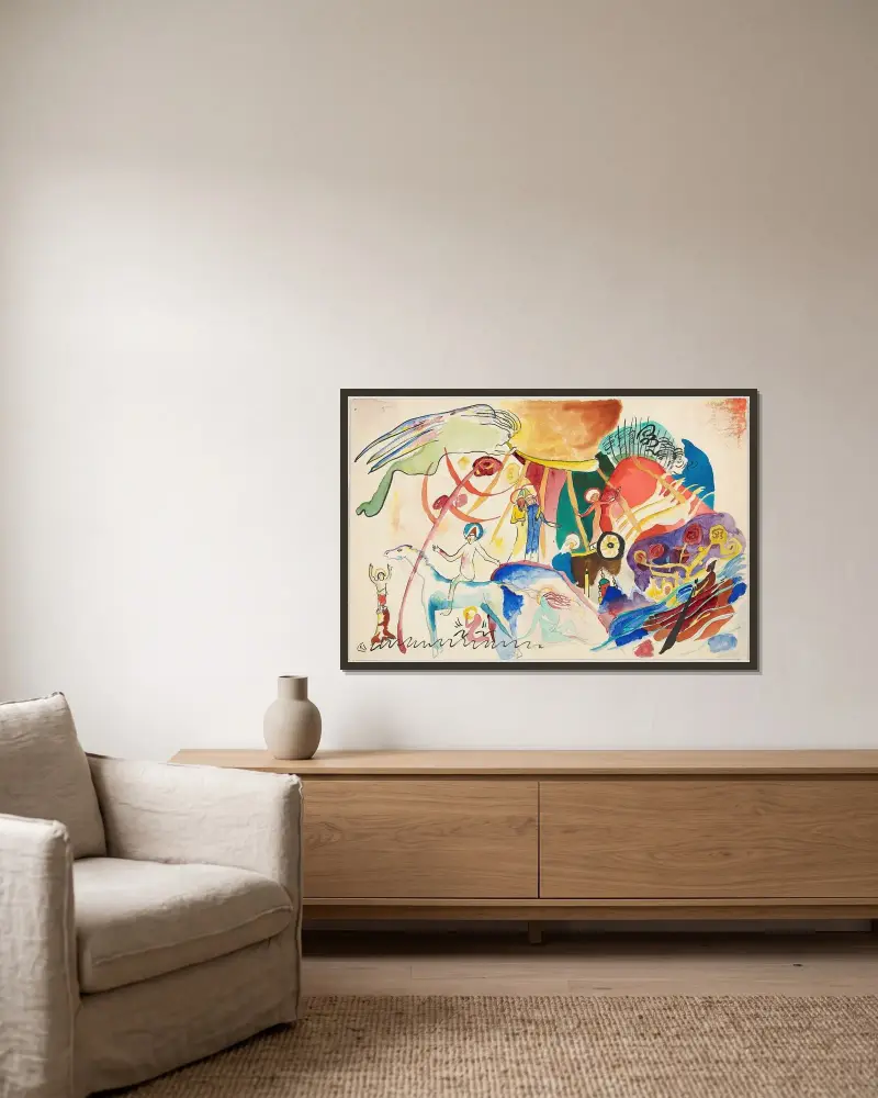 Studie zu ‚Allerheiligen II (Komposition mit Heiligen)' von Wassily Kandinsky gerahmt an einer Wand